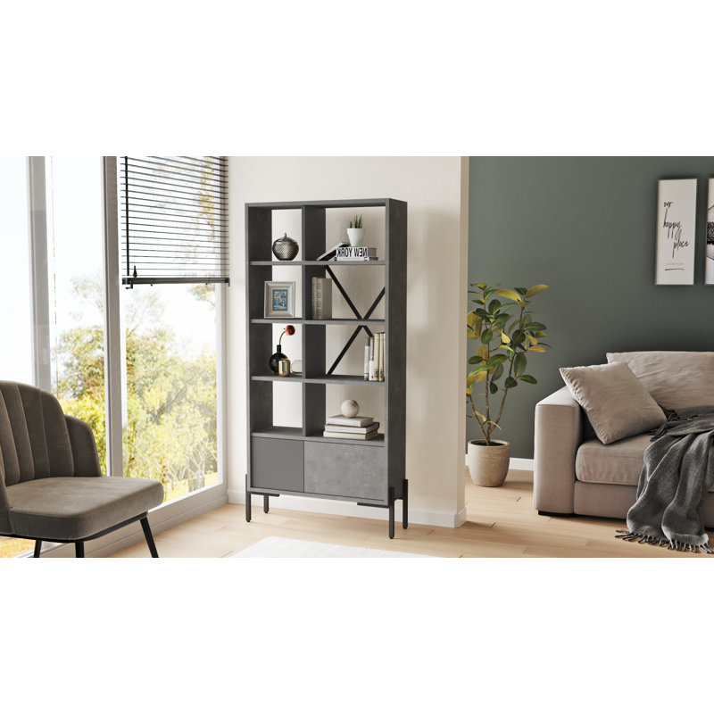 Leonie 160cm H x 79.6cm W Standard Bookcase, Grey