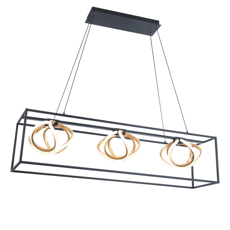 Luminaire suspendu linéaire à 3 lumières à DEL à intensité variable Sinclair 3000K en noir / feuille d'or