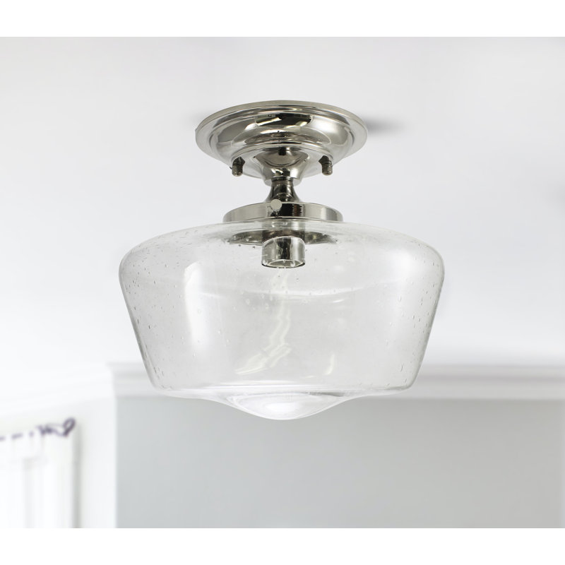 Plafonnier semi-encastré 1 lumière 12 po Ricarda, Nickel poli, Verre puceux transparent
