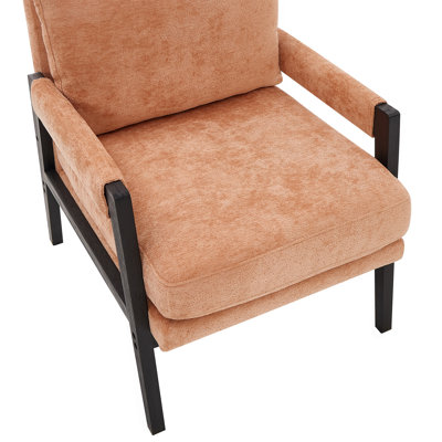 Mid-Century Modern Chenille Upholstered Accent Armchair, Orange