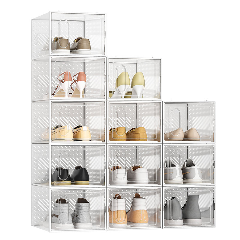 12 Pair Stackable Shoe Storage Box, White
