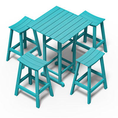 Ensemble de bar extérieur 5 pièces Hdpe - table de patio carrée et 4 tabourets de bar, meubles résistants aux intempéries pour balcon, jardin, bord de piscine