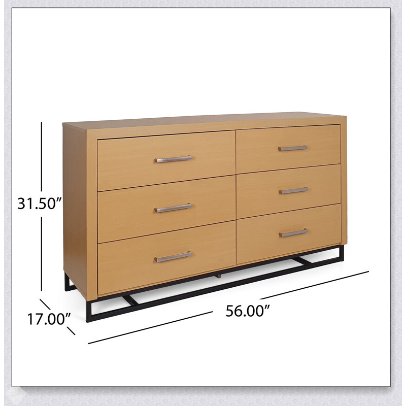 Commode à 6 tiroirs avec base en fer robuste et rangement spacieux, parfaite pour les espaces modernes et minimalistes.