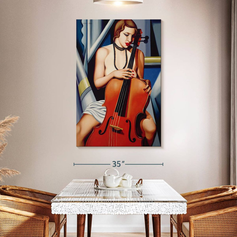 Femme Abarca avec violoncelle, H 51 po x l 34 po