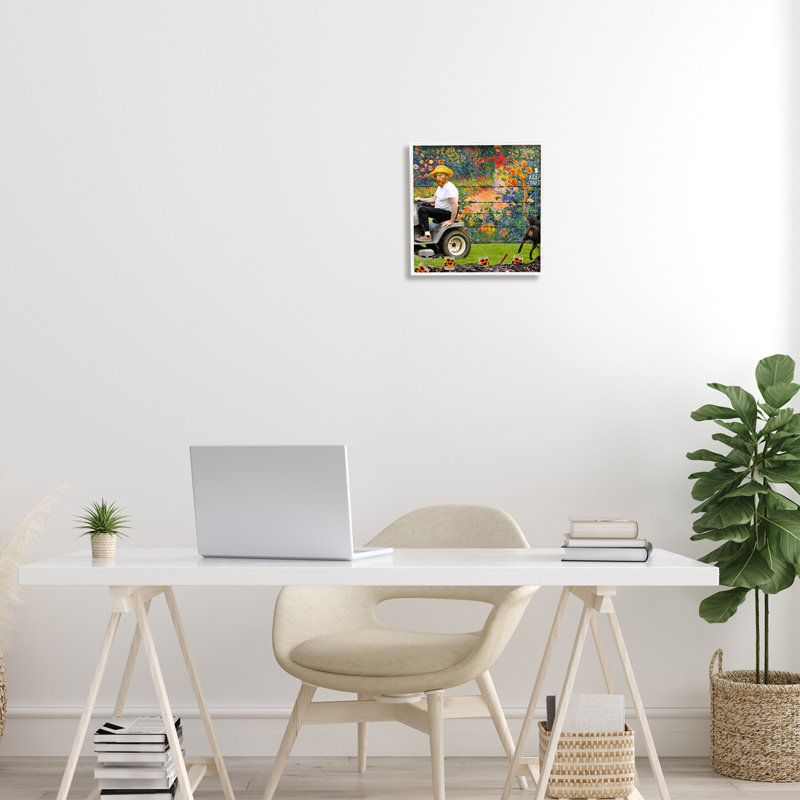 «Van Gogh Gardening Flowers Farmer Dog Collage» par Incado - impression, L 12 po x H 12 po, Cadre blanc