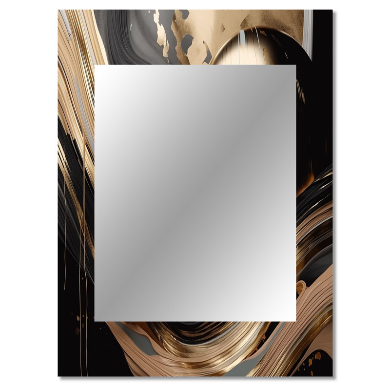 Or et noir captivant marbre I - grand miroir en marbre, miroir mural décoratif moderne, impression d'art en métal