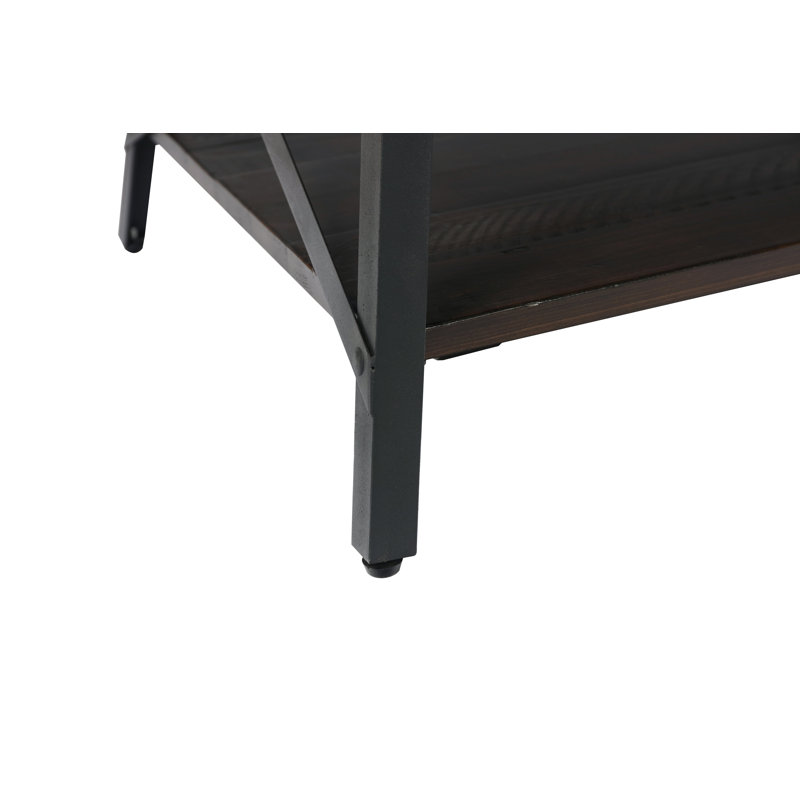 Laguna Solid Pine Coffee Table with Open Storage Shelf and Dark Metal X-Frame, Espresso