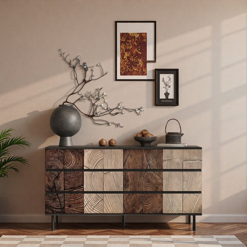 Buffet rétro sculpté, 33.46" H x 62.99" W x 15.75" D