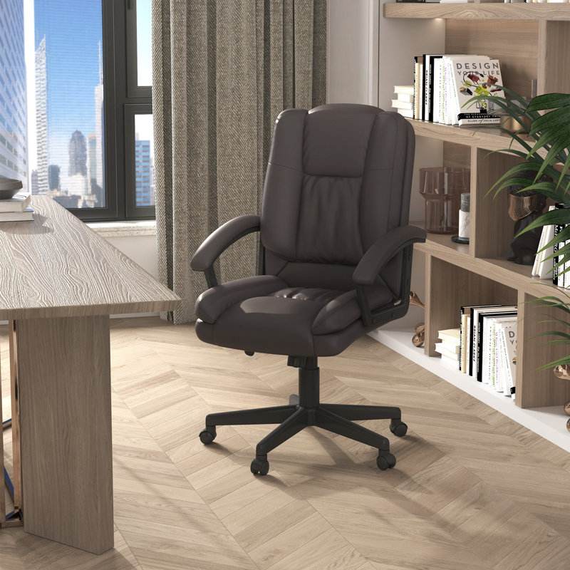 HOMCOM Desk Chair PU Leather Office Chair Adjustable Height, Brown