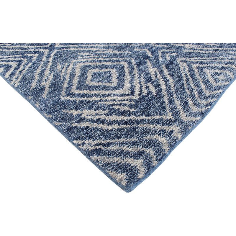 Tapis bleu marocain en laine noué à la main, Rectangle 12 pi x 15 pi