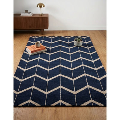 Blue Beige 8' x 10' Handmade Geometric Hand Knotted Rectangle Indoor Area Rug