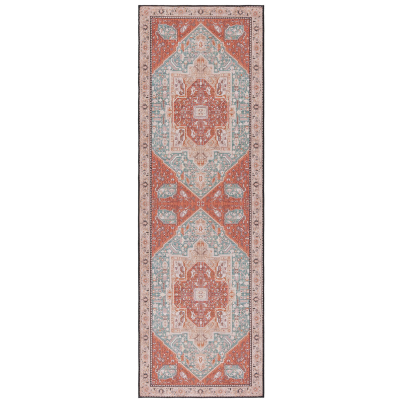 Tapis oriental turquoise / rouille Pashen, Tapis de couloir 2 pi 6 po x 8 pi