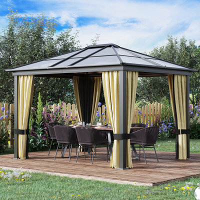 10' X 12' Gazebo Canopy With Polycarbonate Roof, Aluminum Frame For Patio Decor 10X12 Roof & Frame, Fine Garden, Backyard