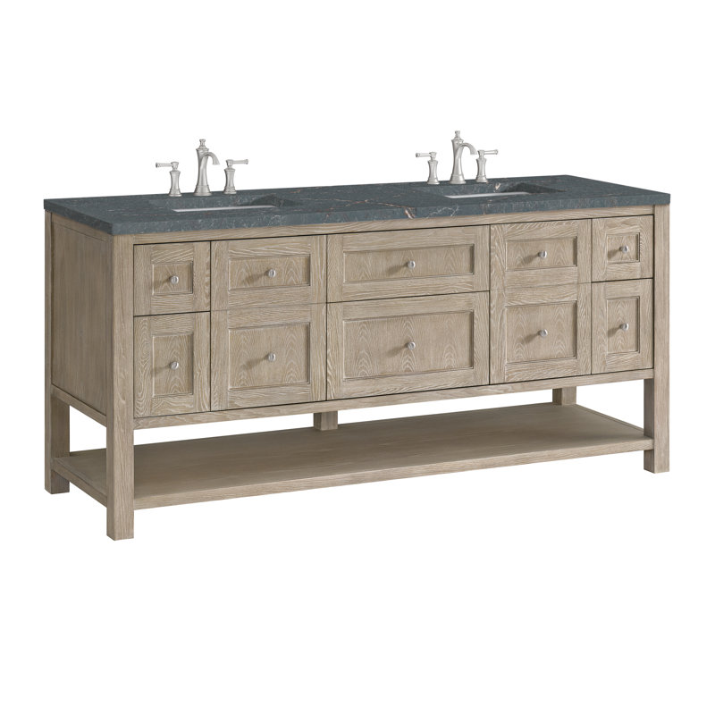 Breckenridge 72'' W Double Vanity, Whitewashed Oak, 8" Widespread, Parisien Bleu