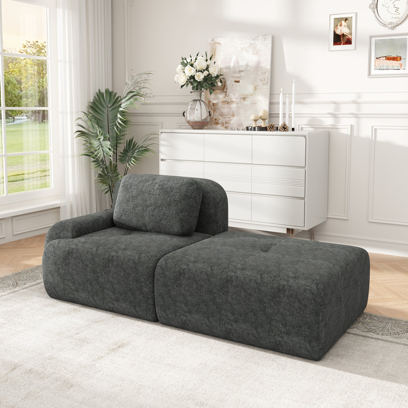 Modern Open‑Design Compression Cloud Sofa, Chenille Fabric, Black Chenille