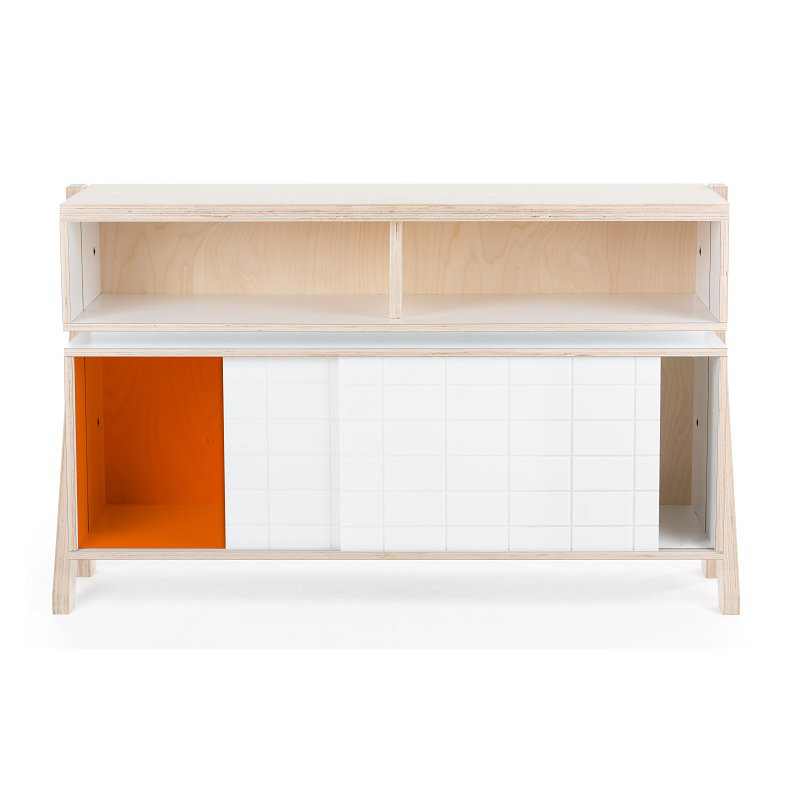 Derrall 115cm Sideboard, White/Snow White and Orange