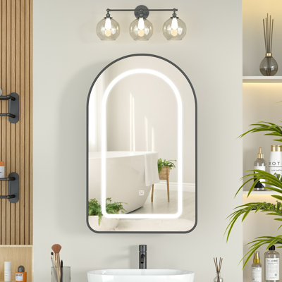 Vintage Arched LED Mirror Cabinet 42 Wx 68 H cm with 3 Shelves