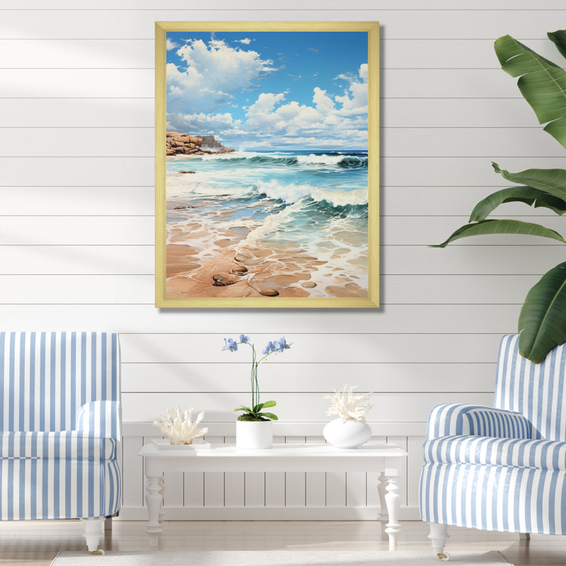 Plage, herbe, paysage, III, H 20 po x l 12 po x P 1 po, Encadrement doré