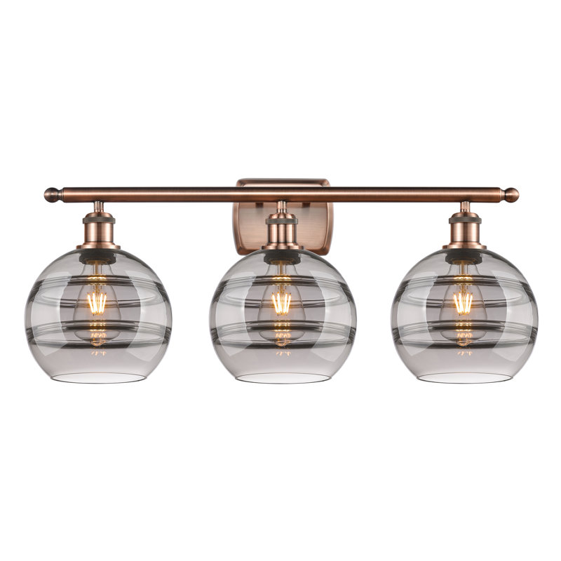 Éclairage pour meuble-lavabo 3 lumières Natick, Cuivre antique, Gris fumée clair