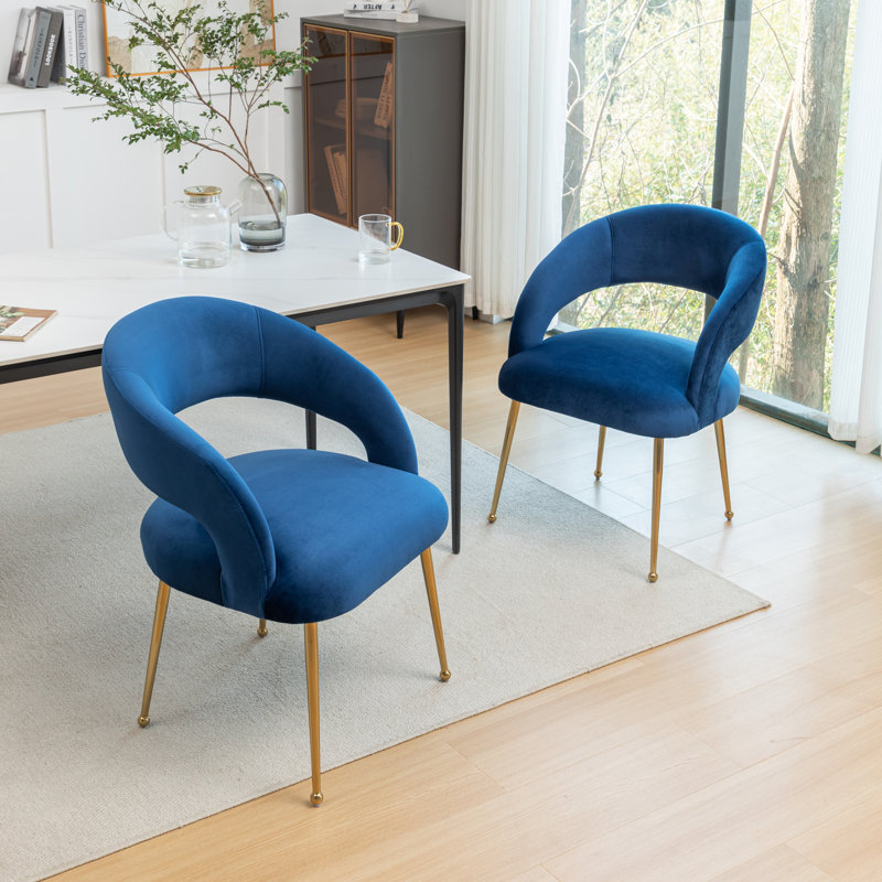 Chaise avec accoudoirs en velours Lokelani, 2, Bleu marine