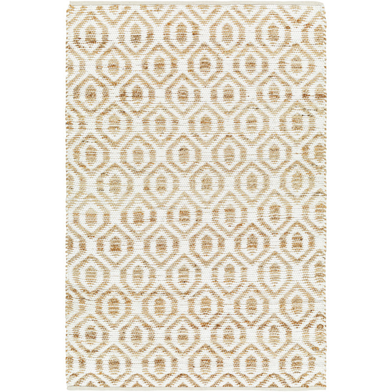 Carowyn géométrique tissé à plat à la main et recyclé P.E.T. Tapis brun clair / blanc, Rectangle 6 pi x 9 pi