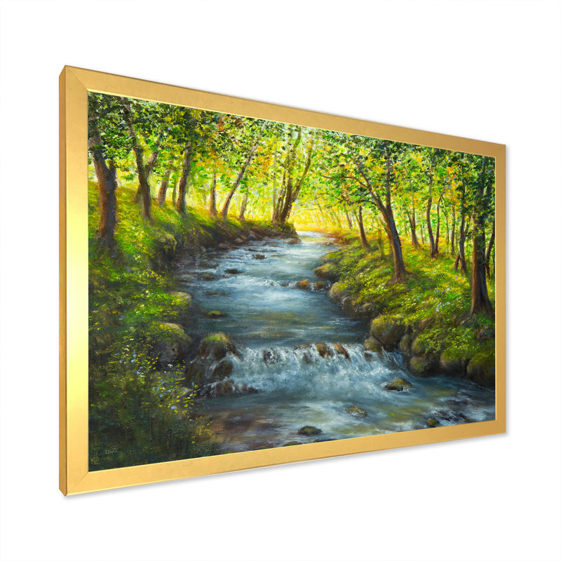 «Beautiful Spring River in Forest II», reproduction sur toile, H 24 po x l 36 po x P 1 po, Cadre photo doré