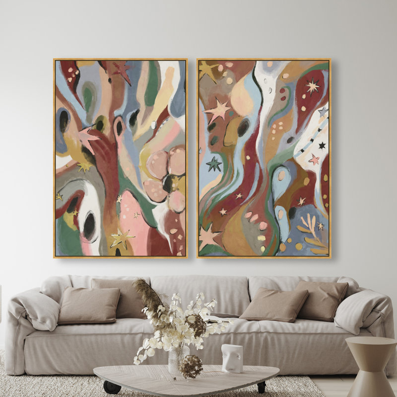 Modern Folk Set Set by Oliver Gal, 62"H x 42"W, Gold Floater Frame