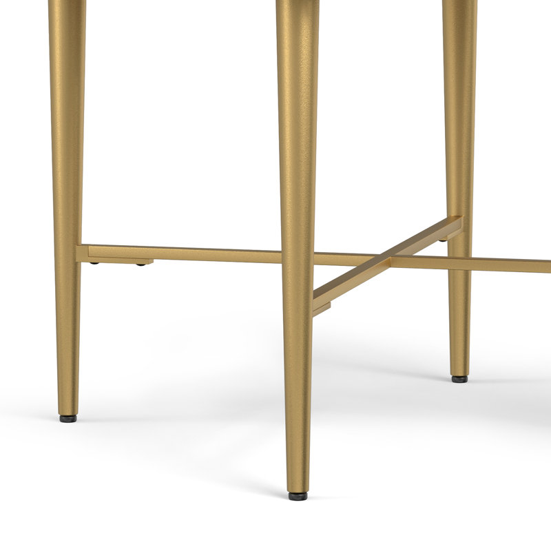 Natural Mango Wood Square End Table with Gold Metal Legs and Drawer
