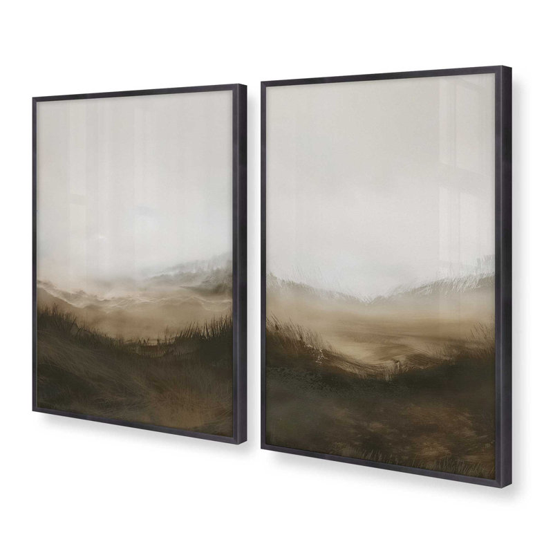 Fogbound Meadows Set of 2 Prints in a Frame, Weathered Zinc, 15.25" H x 24.5" W