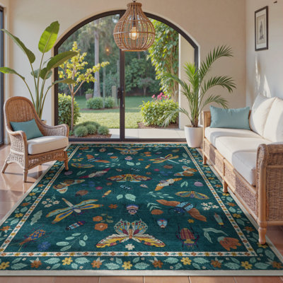 Insect Print Washable Rugs for Living Room Ultra-Thin Non-Slip Modern Bedroom Large Carpet