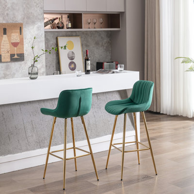 Tabouret de bar 30 pouces en velours de 2 avec repose-pieds et pieds dorés, tabouret haut simple 2 places, repose-pieds, siège