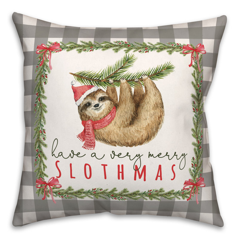 Merry Slothmas Throw Pillow, 18" x 18"