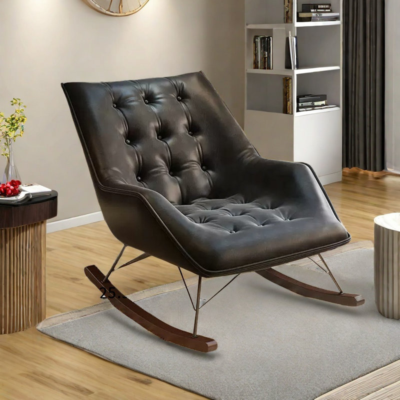 Chaise berçante luxueuse en bois massif clair, Noir, noir, noir, noir