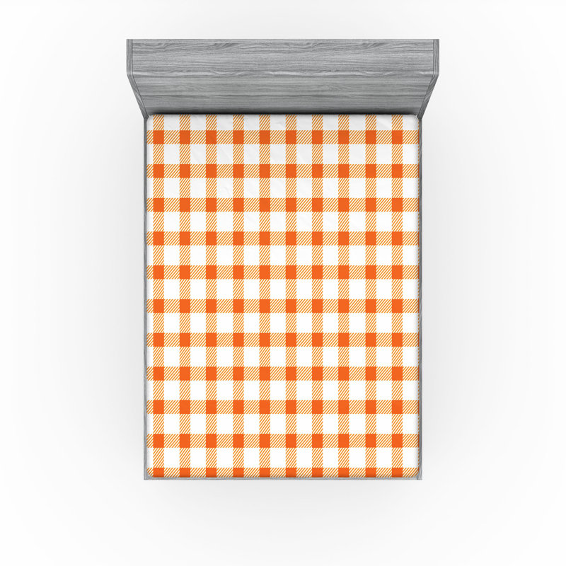 Ensemble de 2 draps-housses Ambesonne, Orange, blanc / vichy, Drap-housse grand