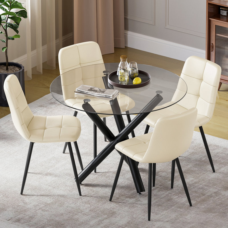 Canvar 4 - Person Dining Set, Beige, Black