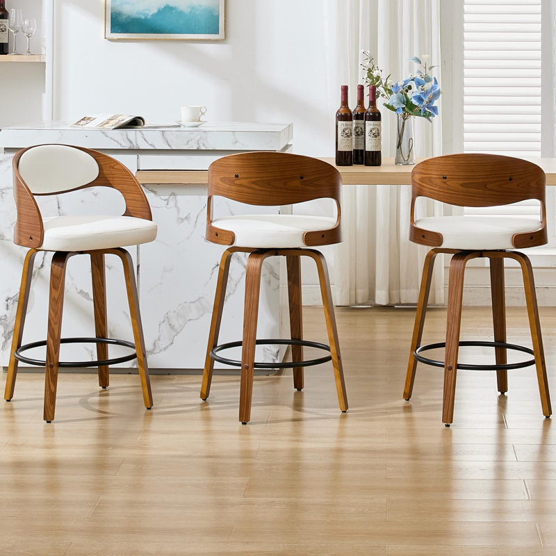 Ensemble de 3 tabourets de bar Kovacs, Blanc, Tabouret de comptoir (assise à une hauteur de 26