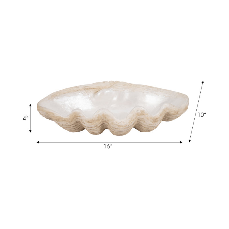 Bequette Resin Polyresin Coastal Decorative Clam Shell Bowl with Sculptural Wavy Rim - Elegant Modern Accent Bowl for Display or Storage - Stylish Textured Centerpiece for Home Decor