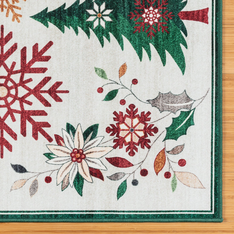  Lilirose Crystal Print Rudolph Christmas Modern Reindeer Polyester Washable Flat Pile Indoor Area Rug, Rectangle 3'4" x 4'7"