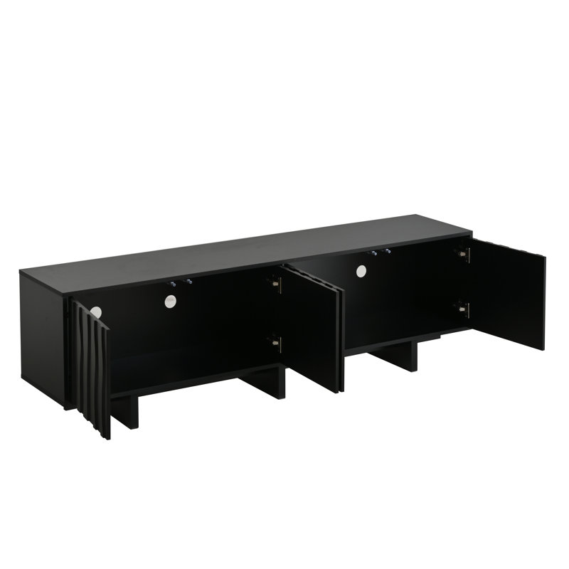 Sinclair 75'' Wood Grain TV Stand with Wavy Doors & Dual Storage Cabinets, Black