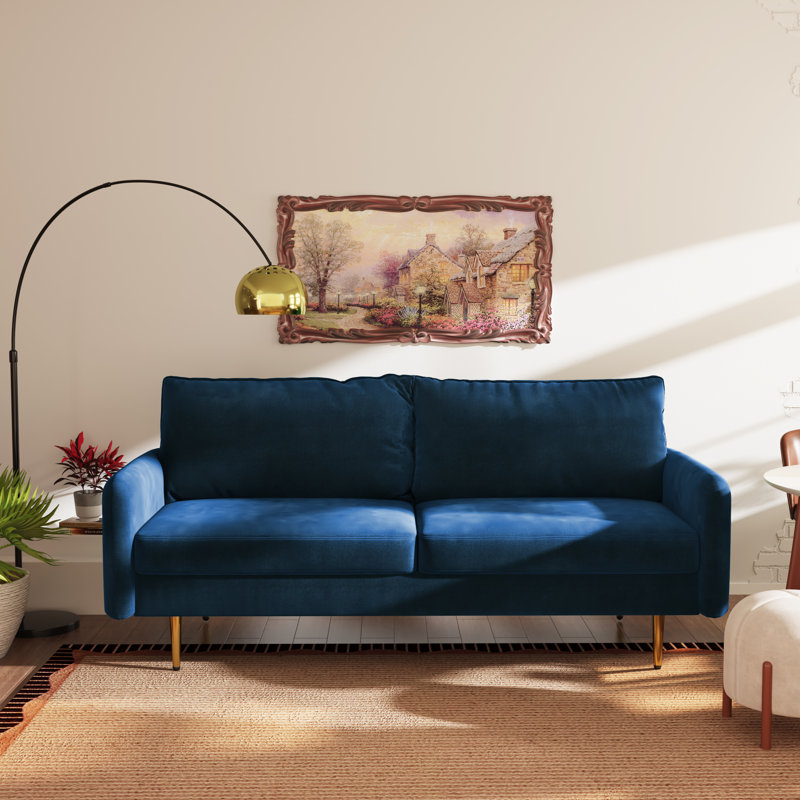 Siniard 70'' Upholstered Sofa, Space Blue Velvet, 33.07" H X 71.65" W X 36.69" D
