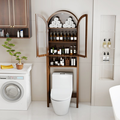 Armoire de rangement arquée au-dessus de la toilette avec 2 portes en acrylique, support de toilette étroit à 4 niveaux avec tablette réglable