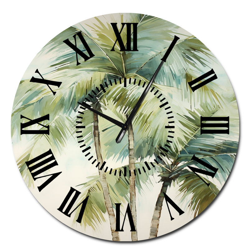 Horloge murale verte à motif de palmiers vert I, Surdimensionné