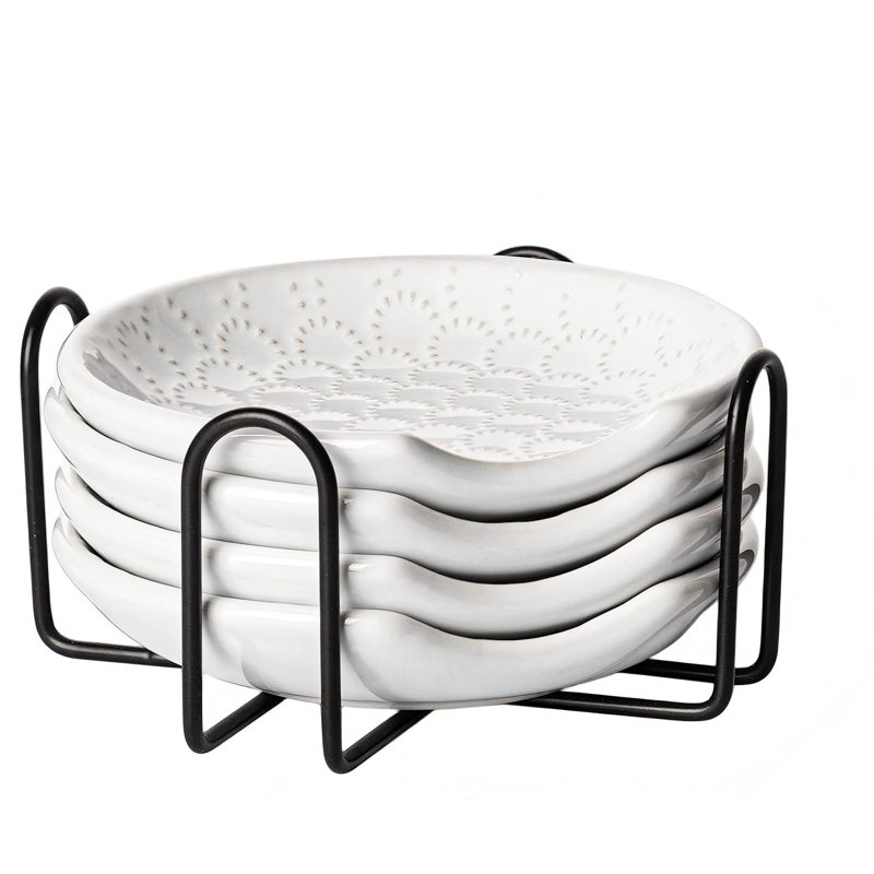 Repose-cuillère en céramique pour dessus de cuisinière avec support, ensemble de 4 ， blanc