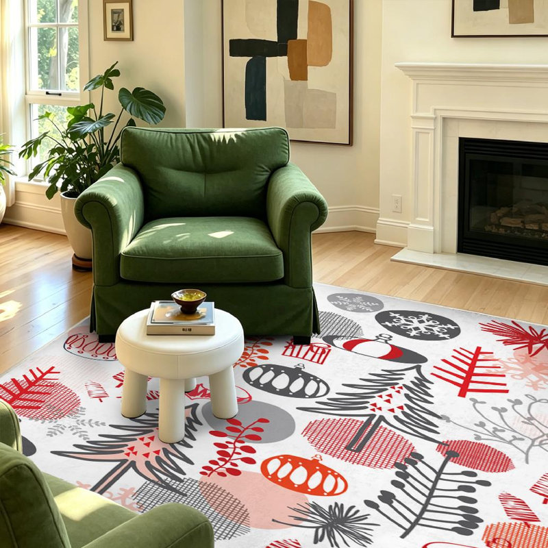 Tapis d'intérieur rétro d'hiver, transparent et lavable à la machine, motif Noël., Rectangle 39 po x 63 po