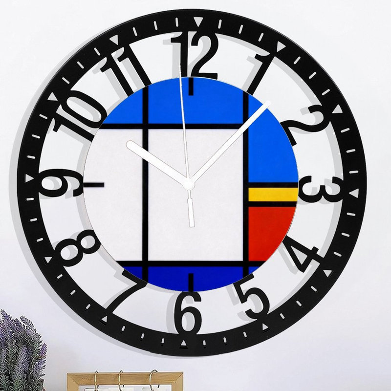 Horloge murale ronde en fer 10 po avec mouvement à quartz silencieux, chiffres arabes, impression UV, Espace blanc