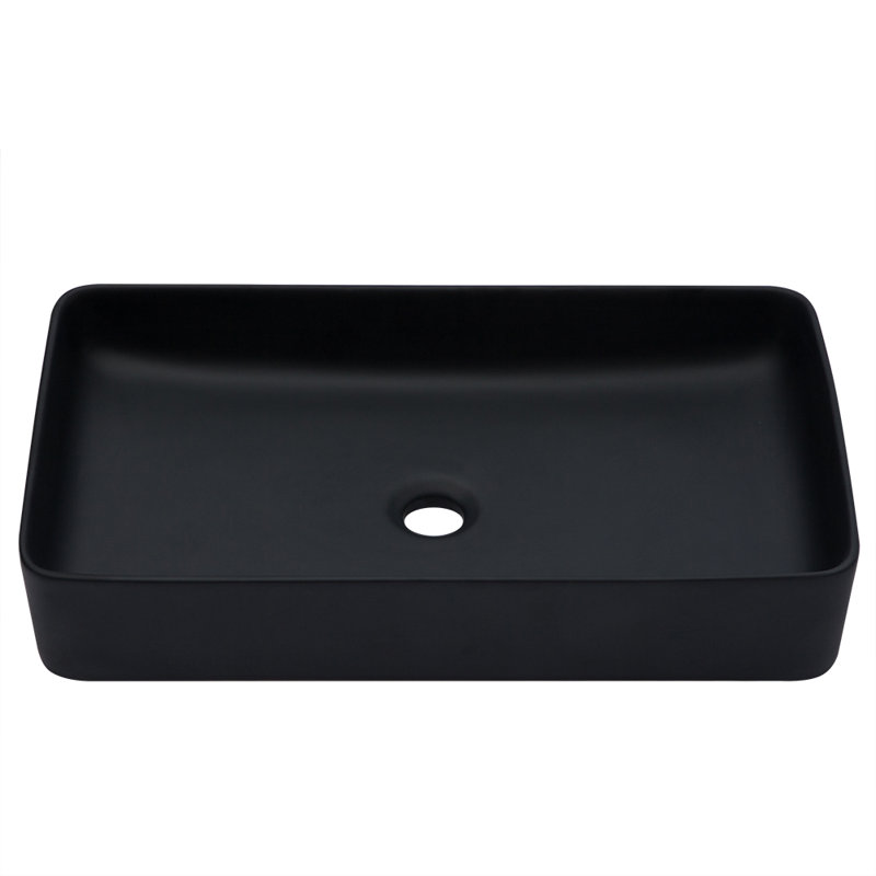 24" L x 13.5" W Rectangular Vessel Sink Rectangular Ceramic Bathroom Sink Above Counter Vessel Sink, Black