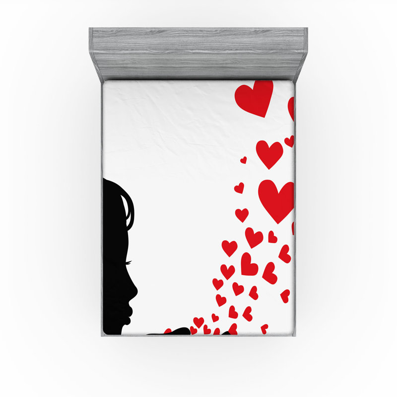 Ensemble de 2 drap-housse Ambesonne Kiss Silhouette fille noir blanc rouge, Drap-housse très grand californien
