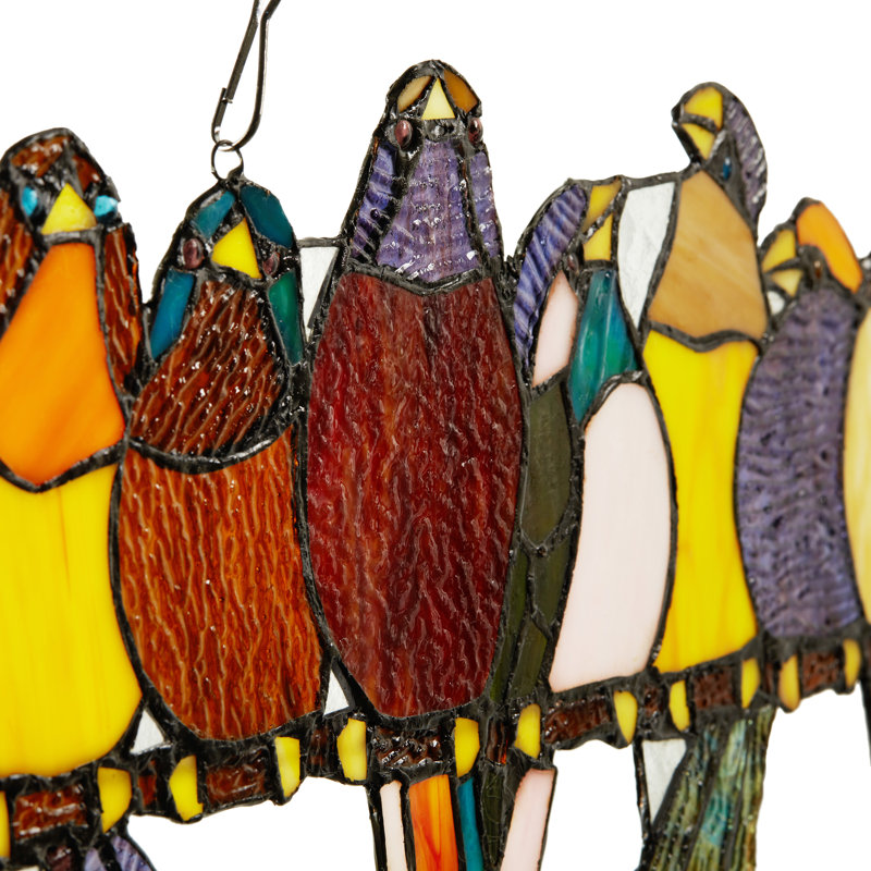 9.5"H Multi-Colored Stained Glass Birds on a Wire Window Panel