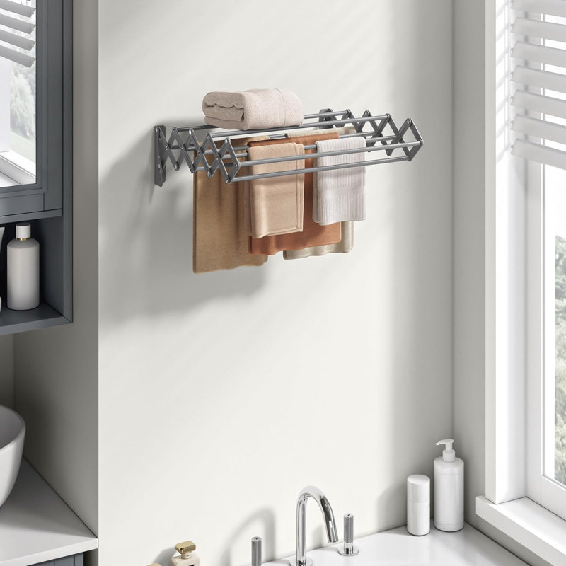 Portemanteau mural pliable 16,5 po avec 9 barres décalées, Gray