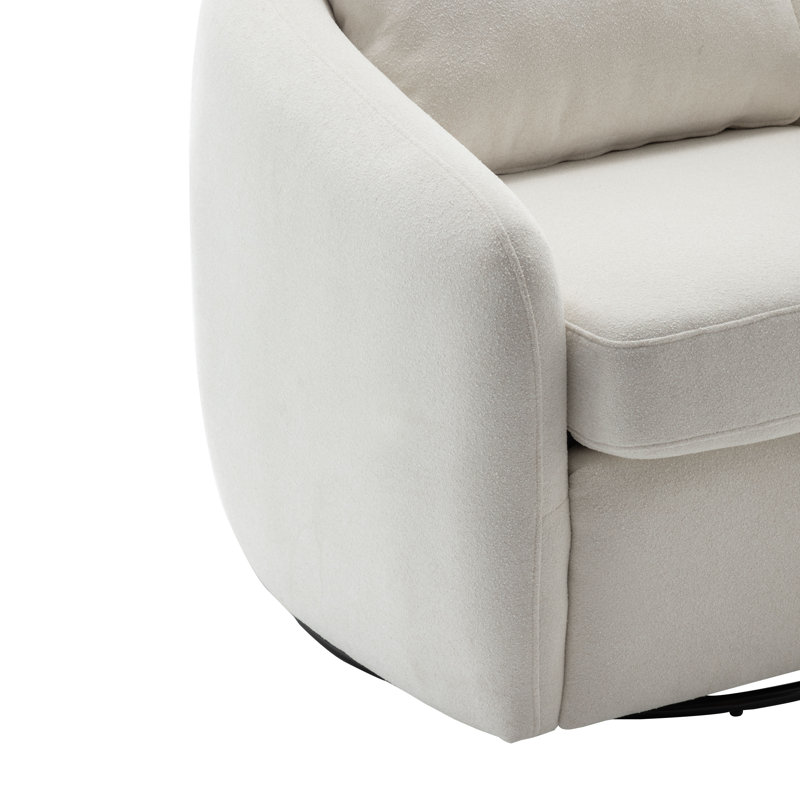 Fauteuil demi-tonneau pivotant rembourré Balvir, Crème, Mélange de polyester